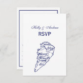 Hilton Head Island SC  Map Navy Blue RSVP Kaartje (Voorkant / Achterkant)