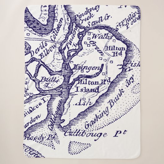 Hilton Head Island SC Map Navy Blue Sherpa Deken (Voorkant)