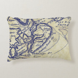 Hilton Head Island SC  Map Navy Blue Tea St Accent Kussen