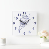 Hilton Head Island SC  Map Navy Blue Vierkante Klok (Huis)