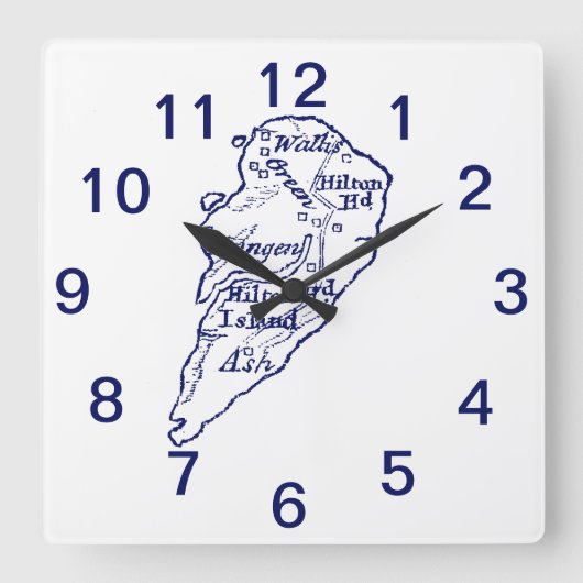 Hilton Head Island SC  Map Navy Blue Vierkante Klok (Voorkant)