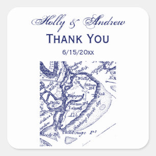 Hilton Head Island SC Map Navy Blue Vierkante Sticker