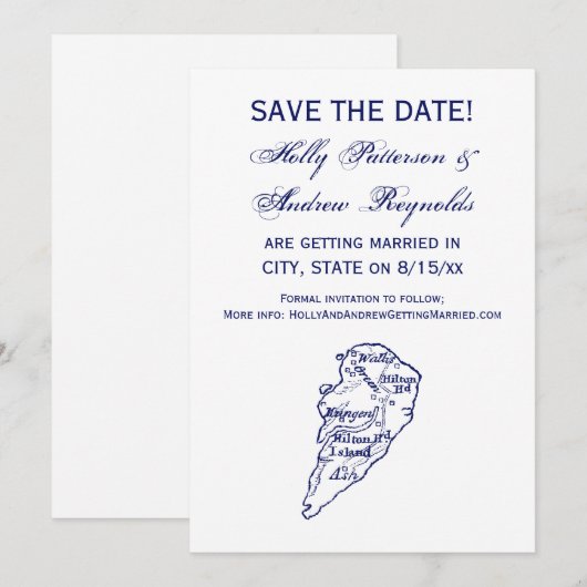 Hilton Head Island SC Vintage Kaart Navy Blauwe (Voorkant / Achterkant)