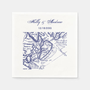 Hilton Head Island SC Vintage Kaart Navyblauw Servet