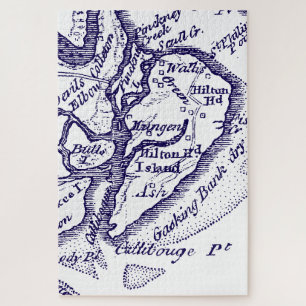 Hilton Head Island SC Vintage Map #2 Navy Blue Legpuzzel