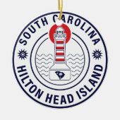 Hilton Head Island Vuurtoren Retro Sunset Keramisch Ornament (Voorkant)