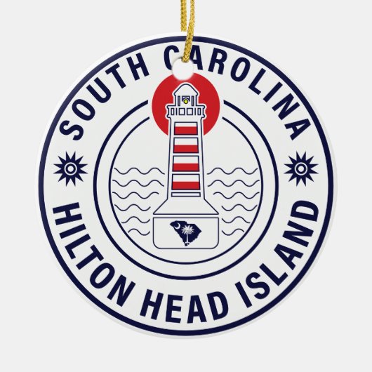 Hilton Head Island Vuurtoren Retro Sunset Keramisch Ornament (Voorkant)
