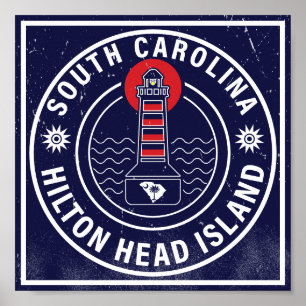 Hilton Head Island Vuurtoren Retro Sunset Poster
