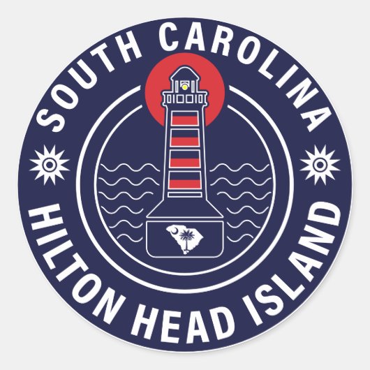 Hilton Head Island Vuurtoren Retro Sunset Ronde Sticker (Voorkant)