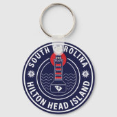 Hilton Head Island Vuurtoren Retro Sunset Sleutelhanger (Voorkant)