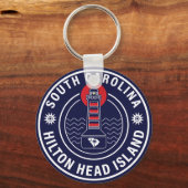 Hilton Head Island Vuurtoren Retro Sunset Sleutelhanger (Voorkant)