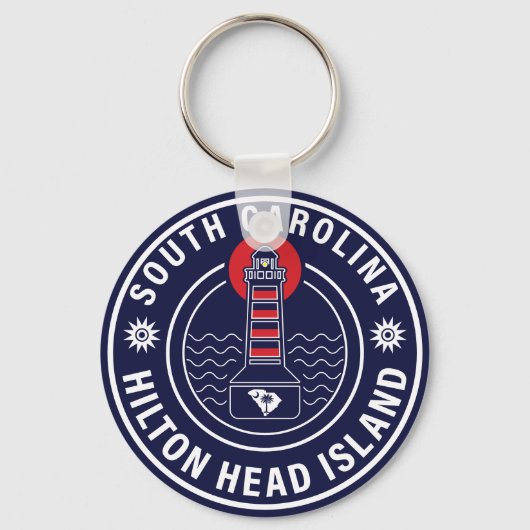 Hilton Head Island Vuurtoren Retro Sunset Sleutelhanger (Achterkant)