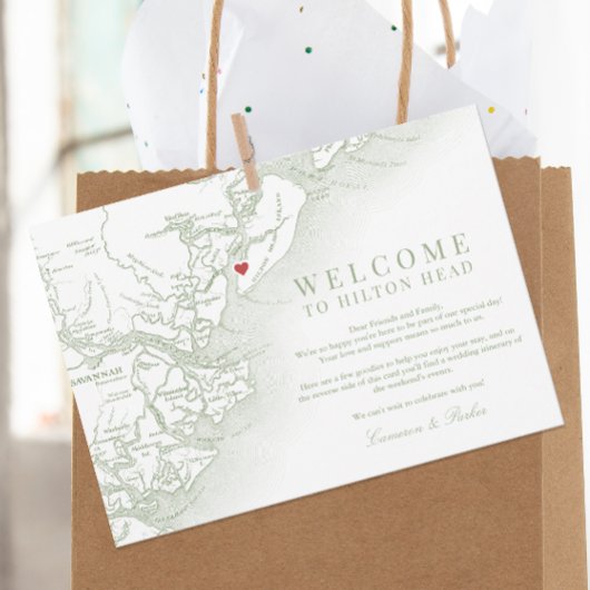 Hilton Head Sage Green Wedding Welkomstroute Bedankkaart