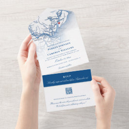 Hilton Head SC Kaart Elegante Navy Bruiloft