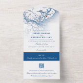 Hilton Head SC Kaart Elegante Navy Bruiloft (Binnen)