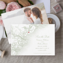 Hilton Head SC Kaart Elegante Sage Green Wedding