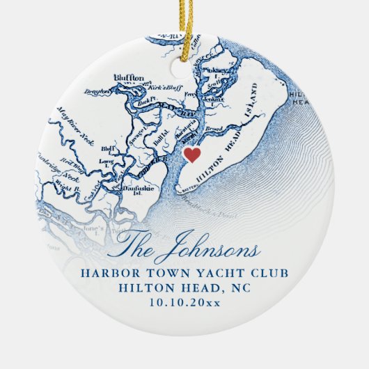 Hilton Head SC Kaart Trouwfoto Kerst Keramisch Ornament (Voorkant)