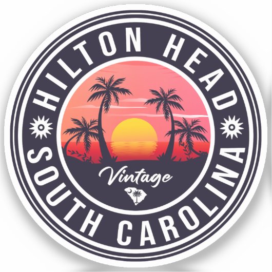 Hilton Head South Carolina Retro Sunset Souvenirs Sticker (Voorkant)