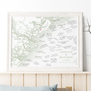 Hilton Head Trouw Elegant Salie Gastboek Poster