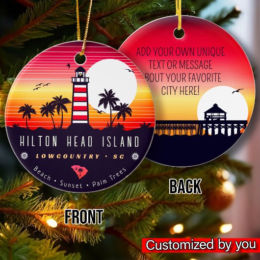 Hilton Head vuurtoren SC Retro Sunset Souvenirs Keramisch Ornament