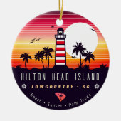 Hilton Head vuurtoren SC Retro Sunset Souvenirs Keramisch Ornament (Voorkant)