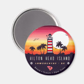 Hilton Head vuurtoren SC Retro Sunset Souvenirs Magneet (Voorkant / Achterkant)