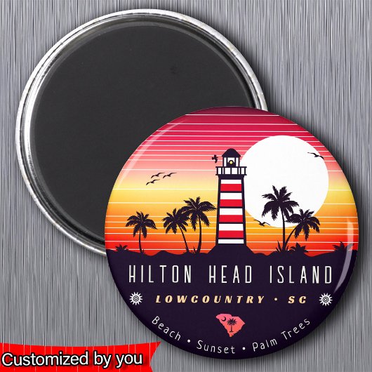 Hilton Head vuurtoren SC Retro Sunset Souvenirs Magneet