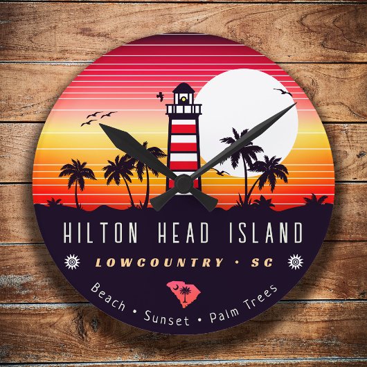 Hilton Head vuurtoren SC Retro Sunset Souvenirs Ronde Klok
