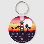 Hilton Head vuurtoren SC Retro Sunset Souvenirs Sleutelhanger (Voorkant)