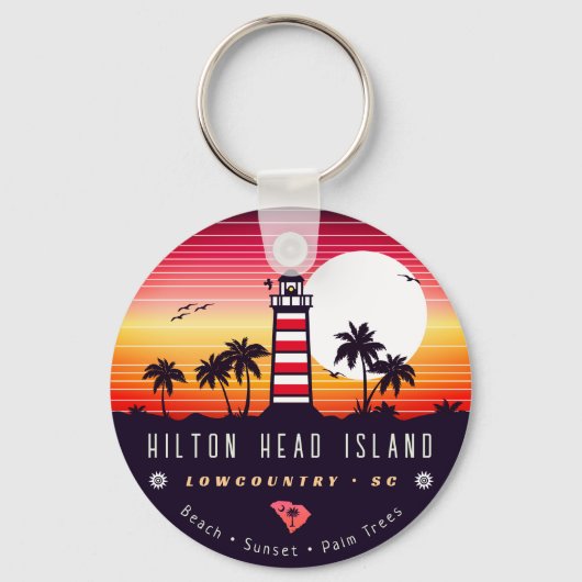 Hilton Head vuurtoren SC Retro Sunset Souvenirs Sleutelhanger (Voorkant)