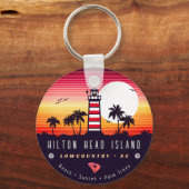 Hilton Head vuurtoren SC Retro Sunset Souvenirs Sleutelhanger (Voorkant)