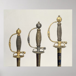Hilts of three French swords: one of steel Poster