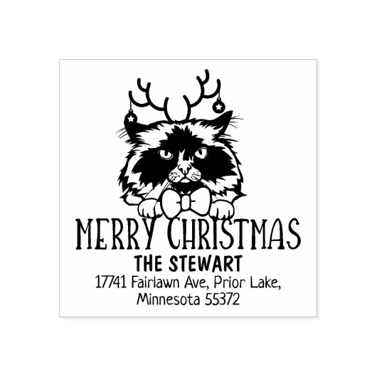 Himalaya Cat Retour Adres Kerstmis Rubberstempel (Afrduk)