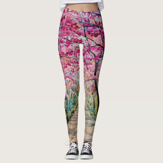 Himalaya Cherry Roadside Waterverf Landschap Leggings (Voorkant)