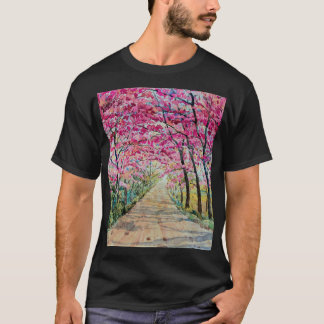 Himalaya Cherry Roadside Waterverf Landschap T-shirt