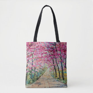 Himalaya Cherry Roadside Waterverf Landschap Tote Bag