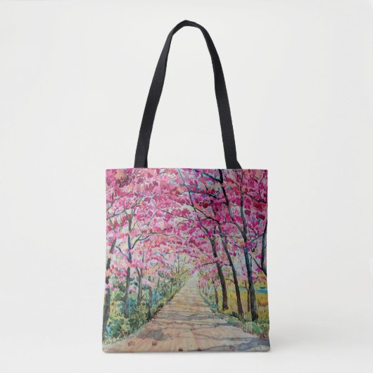 Himalaya Cherry Roadside Waterverf Landschap Tote Bag (Voorkant)