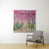 Himalaya Cherry Roadside Waterverf Landschap Wandkleed (In situ)