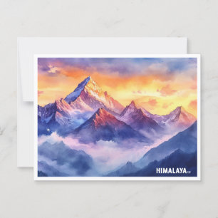 Himalaya gebergte zonsopgang waterverf schilderij briefkaart