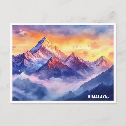 Himalaya gebergte zonsopgang waterverf schilderij briefkaart (Voorkant)