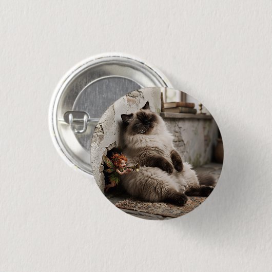 Himalayaan Kitty en Pixie Wakker Schrikken Ronde Button 3,2 Cm (Voorkant /achterkant)