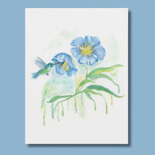 Himalayan Blue Poppy met Kolibrie Briefkaart