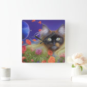 Himalayan Cat in de tuin Vierkante Klok (Huis)