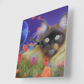 Himalayan Cat in de tuin Vierkante Klok (Hoek)