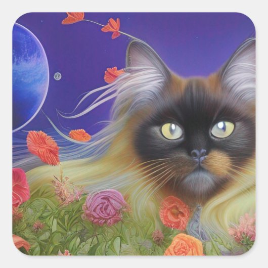 Himalayan Cat in de tuin Vierkante Sticker (Voorkant)
