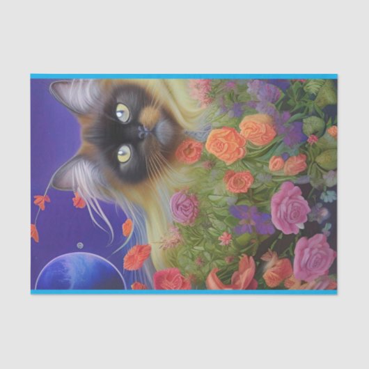 Himalayan Cat in Flowers Tissuepapier (Voorkant)