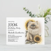 Himalayan Kitten Cat Sunflower 100th Birthday Kaart (Staand voorkant)