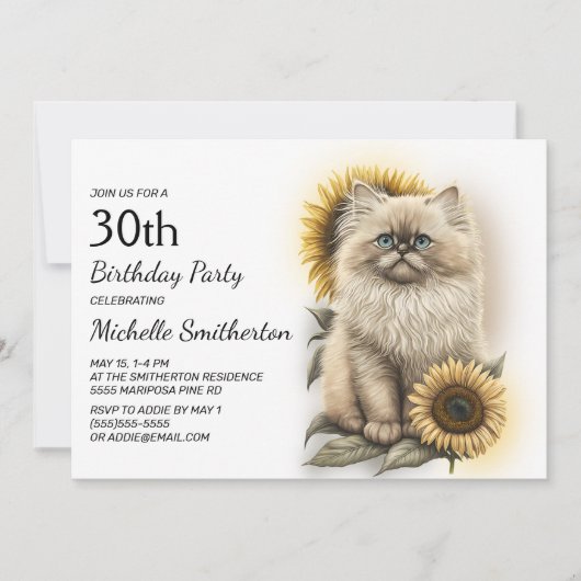 Himalayan Kitten Cat Sunflower 30th Birthday Kaart (Voorkant)