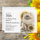 Himalayan Kitten Cat Sunflower 30th Birthday Kaart