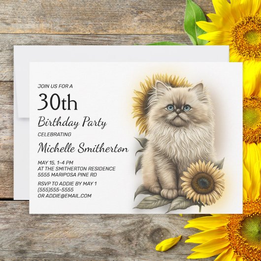 Himalayan Kitten Cat Sunflower 30th Birthday Kaart